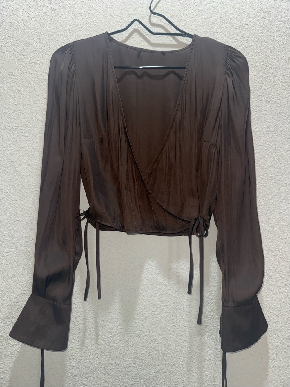 Forever 21 Brown Sheer Wrap-Style Long Sleeve Blouse